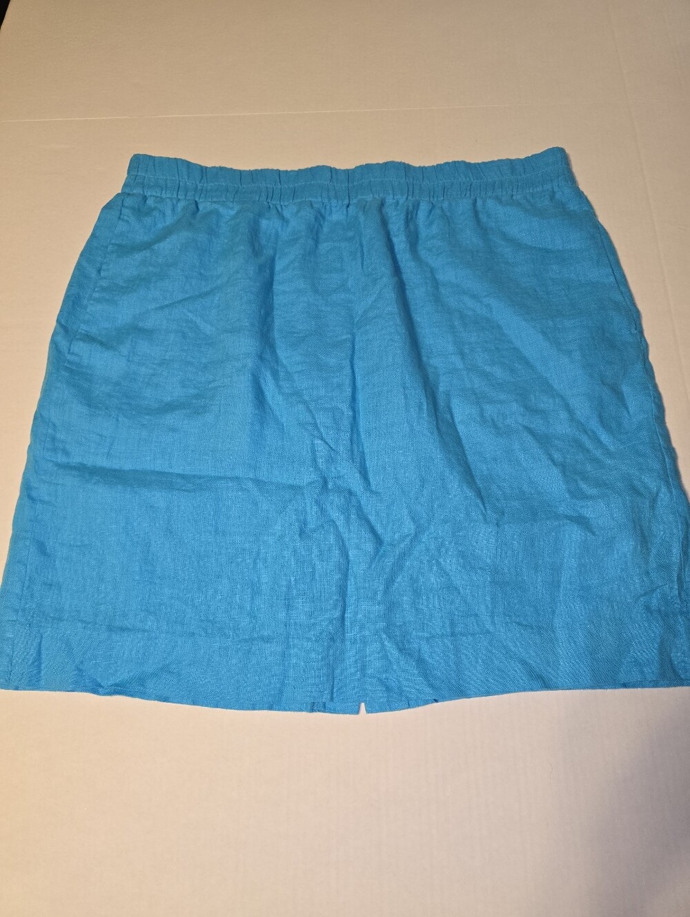 J. Crew Pull-on Linen Mini Skirt XXL Elastic Waist Ocean Blue Pockets